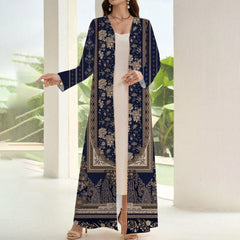 عباية إسلامية مطبوعة فاخرة ملابس رمضانية إسلامية للنساء عباية بأكمام مضيئة كيمونو مفتوح عباية تركيا دبي عباية مفتوحة من الأمام