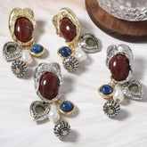 ZAA ريترو تقليد اللؤلؤ جولة هندسية شرابة قلادة الأقراط