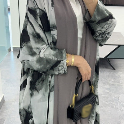 المرأة المسلمة طباعة كيمونو عبايات مفتوحة دبي تركيا قفطان إسلام جلابية كيبيا عيد جلابة رمضان قفطان ماروكين فام رداء