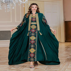 عيد مسلم 2 قطعة مجموعة فساتين التطريز النسائية المفتوحة عباية البدلة جلابية رمضان دبي قفطان حفلة فيستدوس سترة رداء 2025