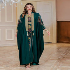عيد مسلم 2 قطعة مجموعة فساتين التطريز النسائية المفتوحة عباية البدلة جلابية رمضان دبي قفطان حفلة فيستدوس سترة رداء 2025