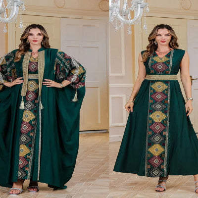 عيد مسلم 2 قطعة مجموعة فساتين التطريز النسائية المفتوحة عباية البدلة جلابية رمضان دبي قفطان حفلة فيستدوس سترة رداء 2025