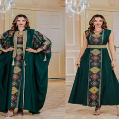 عيد مسلم 2 قطعة مجموعة فساتين التطريز النسائية المفتوحة عباية البدلة جلابية رمضان دبي قفطان حفلة فيستدوس سترة رداء 2025