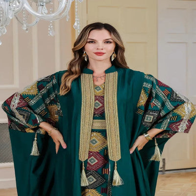 عيد مسلم 2 قطعة مجموعة فساتين التطريز النسائية المفتوحة عباية البدلة جلابية رمضان دبي قفطان حفلة فيستدوس سترة رداء 2025