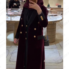 سترة نسائية مخملية عصرية باللون العنابي معطف طويل مرقع عالي الجودة أنيق وطية صدر السترة مزدوجة الصدر سترة مكتب كاجوال يومية