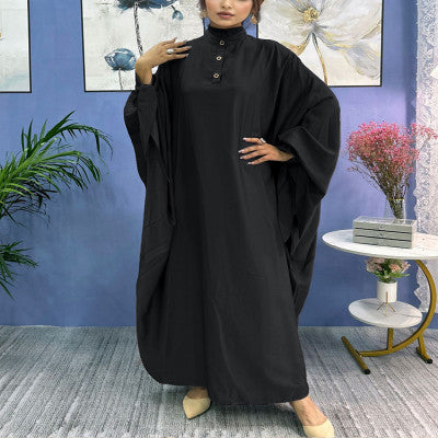 فستان نسائي إسلامي من الشرق الأوسط بأكمام طويلة ، رداء أسود فضفاض
