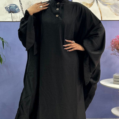 فستان نسائي إسلامي من الشرق الأوسط بأكمام طويلة ، رداء أسود فضفاض