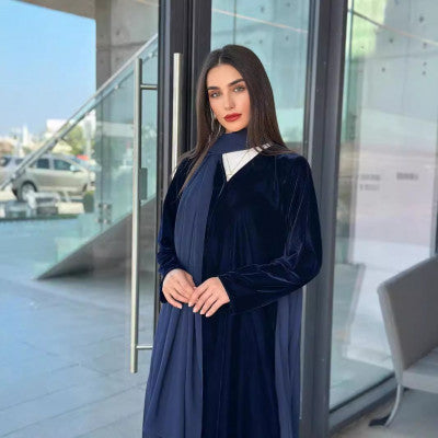 عبايات مخملية جديدة للنساء فستان حجاب مطوي دبي كيمونو سترة إسلامية ملابس كيبيا رداء قفطان ماروكين جلابية