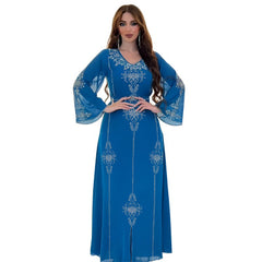البوليستر مسلم عباية للنساء الصيف أنيقة برتقالي أزرق وردي أخضر المرأة المسلمة كم طويل الخامس الرقبة البوليستر عباية طويلة