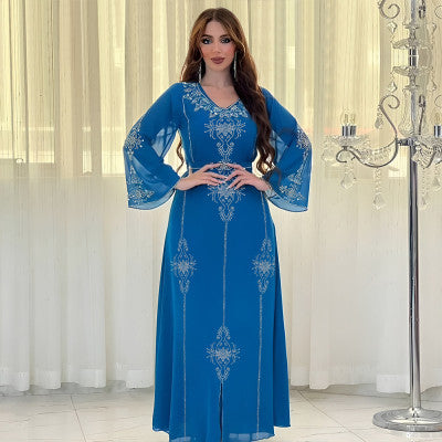البوليستر مسلم عباية للنساء الصيف أنيقة برتقالي أزرق وردي أخضر المرأة المسلمة كم طويل الخامس الرقبة البوليستر عباية طويلة