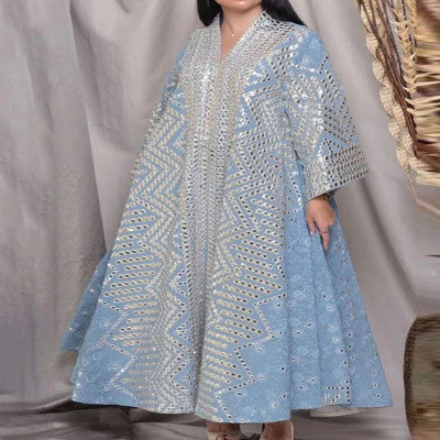 قفطان نسائي بأكمام طويلة قابل للتنفس ، ملابس مطبوعة من أمازون ، فستان الشرق الأوسط ، فضفاض ، الربيع ، الصيف ، نمط جديد